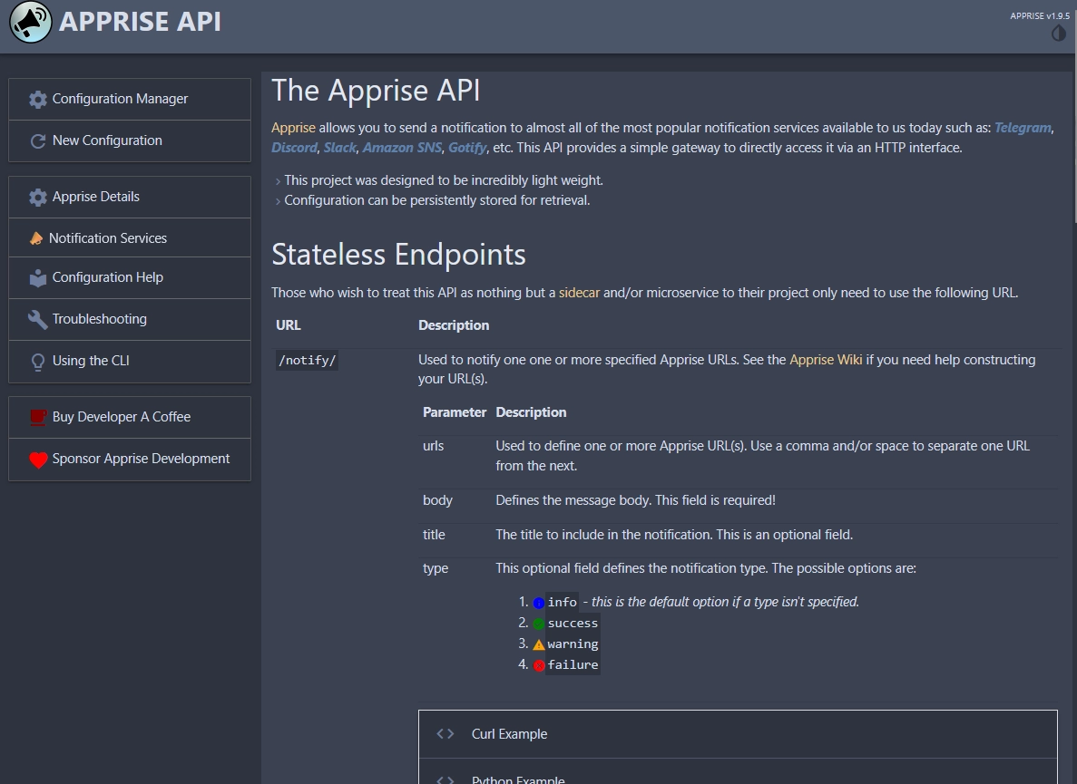 Apprise API interface